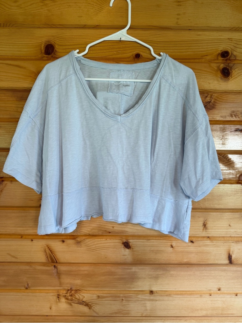 aerie Pale Blue Cropped V-Neck Top